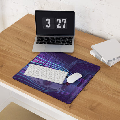Porsche 911 GT3 RS Inspired White Purple Vaporwave Gaming Mouse Pad – Neon Cyberpunk Showroom Desk Mat with Red Wheels and Retro Futuristic Art