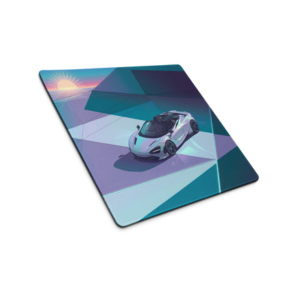 McLaren 720S Spider Inspired White Teal Vaporwave Gaming Mouse Pad – Retro Futuristic Geometric Sunset Desk Mat with Sleek Synthwave Art