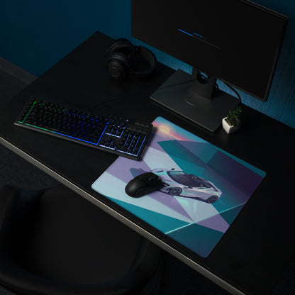 McLaren 720S Spider Inspired White Teal Vaporwave Gaming Mouse Pad – Retro Futuristic Geometric Sunset Desk Mat with Sleek Synthwave Art