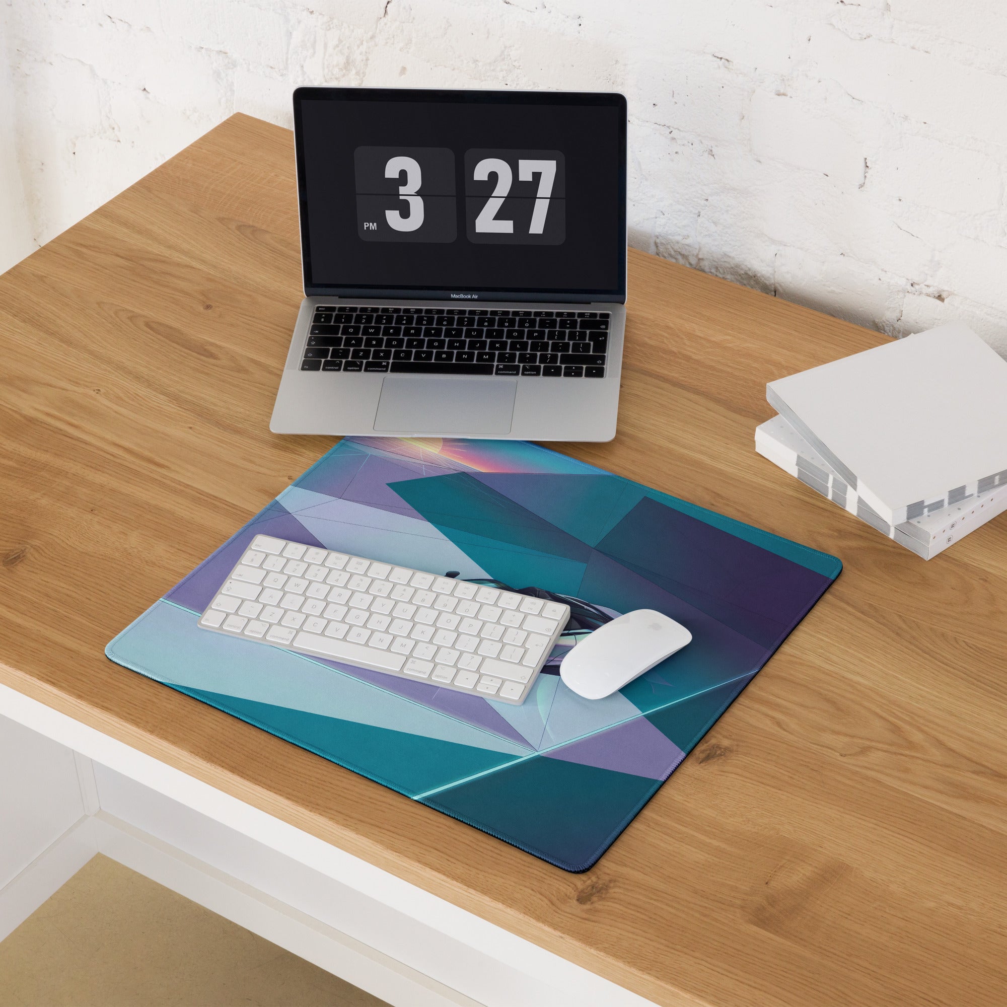 McLaren 720S Spider Inspired White Teal Vaporwave Gaming Mouse Pad – Retro Futuristic Geometric Sunset Desk Mat with Sleek Synthwave Art