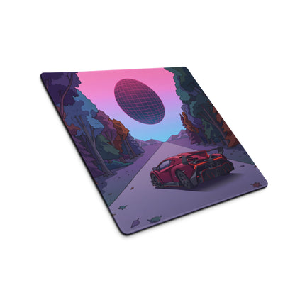 Lamborghini Essenza SCV12 Inspired Red Vaporwave Gaming Mouse Pad – Neon Forest Road Desk Mat with Retro Futuristic Synthwave Sunset Art