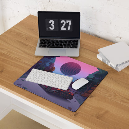 Lamborghini Essenza SCV12 Inspired Red Vaporwave Gaming Mouse Pad – Neon Forest Road Desk Mat with Retro Futuristic Synthwave Sunset Art