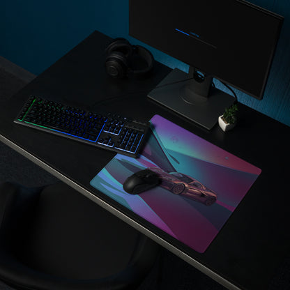 Rimac Nevera Inspired Purple Vaporwave Gaming Mouse Pad – Teal Magenta Abstract Landscape Desk Mat with Futuristic Geometric Synthwave Art