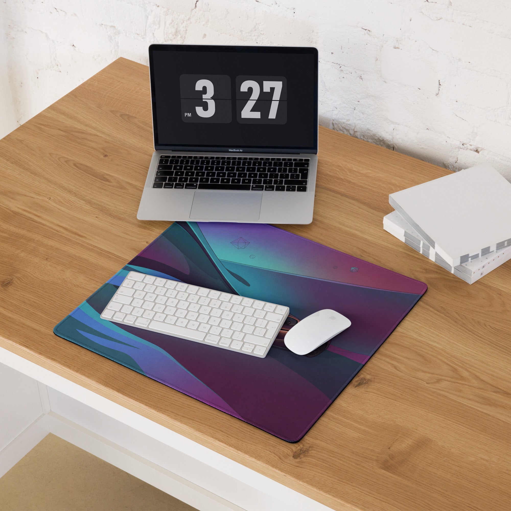 Rimac Nevera Inspired Purple Vaporwave Gaming Mouse Pad – Teal Magenta Abstract Landscape Desk Mat with Futuristic Geometric Synthwave Art