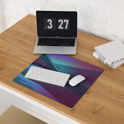 Rimac Nevera Inspired Purple Vaporwave Gaming Mouse Pad – Teal Magenta Abstract Landscape Desk Mat with Futuristic Geometric Synthwave Art