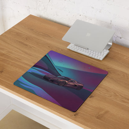 Rimac Nevera Inspired Purple Vaporwave Gaming Mouse Pad – Teal Magenta Abstract Landscape Desk Mat with Futuristic Geometric Synthwave Art
