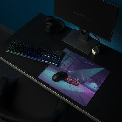 McLaren Senna Inspired Orange Vaporwave Gaming Mouse Pad – Neon Cyan Purple Hangar Desk Mat with Retro Futuristic Sunset and Synthwave Racing Art