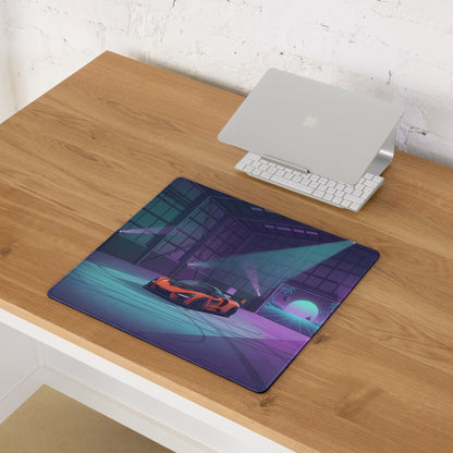 McLaren Senna Inspired Orange Vaporwave Gaming Mouse Pad – Neon Cyan Purple Hangar Desk Mat with Retro Futuristic Sunset and Synthwave Racing Art