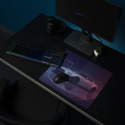 Nissan GT-R R35 Inspired Silver Purple Vaporwave Gaming Mouse Pad – Neon Widebody JDM Desk Mat with Retro Futuristic Grid and Reflection Art