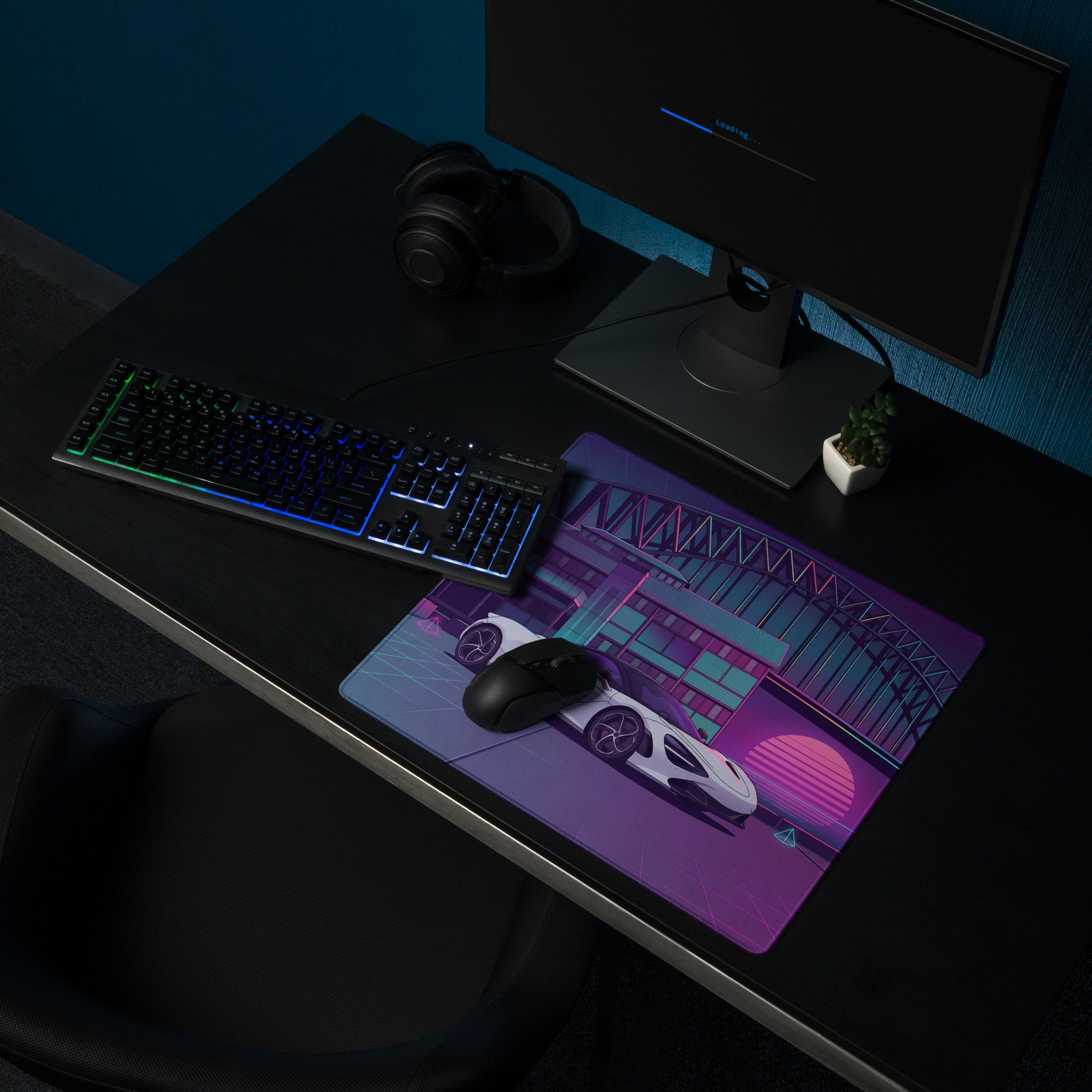 McLaren 720S Inspired White Purple Vaporwave Gaming Mouse Pad – Neon Sydney Harbour Bridge Desk Mat with Retro Futuristic Synthwave City Art