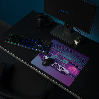 McLaren 720S Inspired White Purple Vaporwave Gaming Mouse Pad – Neon Sydney Harbour Bridge Desk Mat with Retro Futuristic Synthwave City Art