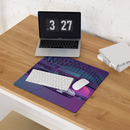 McLaren 720S Inspired White Purple Vaporwave Gaming Mouse Pad – Neon Sydney Harbour Bridge Desk Mat with Retro Futuristic Synthwave City Art