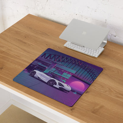 McLaren 720S Inspired White Purple Vaporwave Gaming Mouse Pad – Neon Sydney Harbour Bridge Desk Mat with Retro Futuristic Synthwave City Art