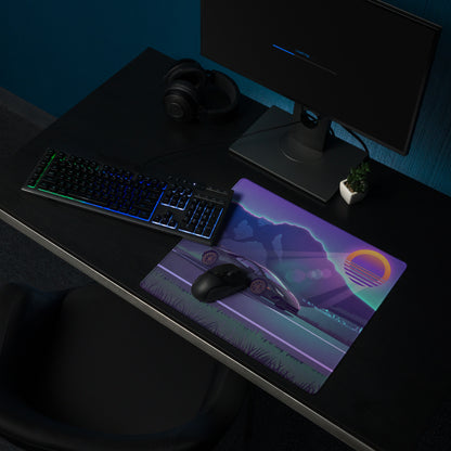 Lamborghini Huracán Performante Inspired Black Purple Vaporwave Gaming Mouse Pad – Neon Mountain Sunset Desk Mat with Retro Futuristic Synthwave Art