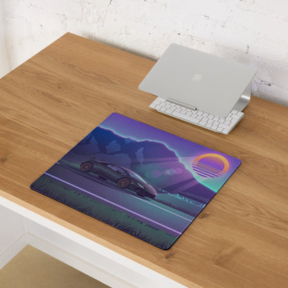 Lamborghini Huracán Performante Inspired Black Purple Vaporwave Gaming Mouse Pad – Neon Mountain Sunset Desk Mat with Retro Futuristic Synthwave Art