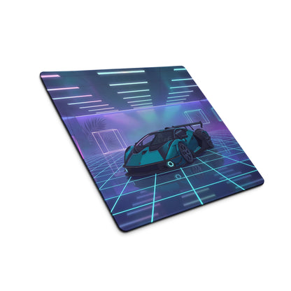Lamborghini Essenza SCV12 Inspired Teal Black Vaporwave Gaming Mouse Pad – Neon Futuristic Garage Desk Mat with Cyberpunk Grid and Synthwave Art