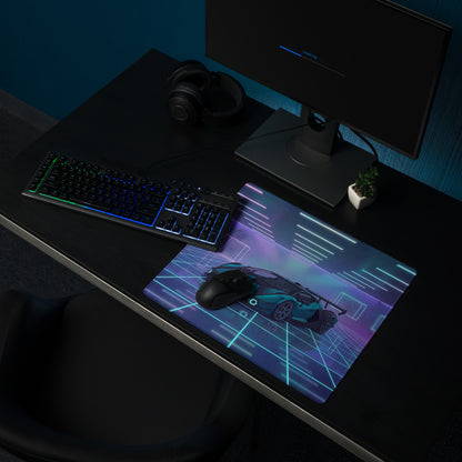 Lamborghini Essenza SCV12 Inspired Teal Black Vaporwave Gaming Mouse Pad – Neon Futuristic Garage Desk Mat with Cyberpunk Grid and Synthwave Art