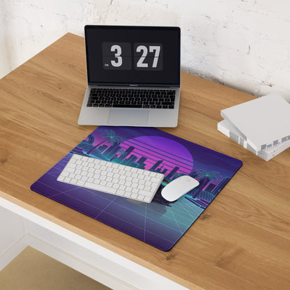 McLaren Senna Inspired Black Orange Vaporwave Gaming Mouse Pad – Neon Retro Futuristic City Desk Mat with Synthwave Sunset and Cyberpunk Grid Art