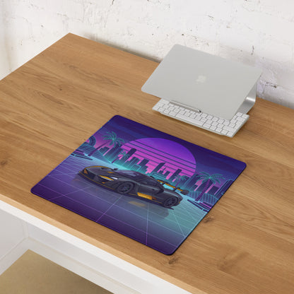 McLaren Senna Inspired Black Orange Vaporwave Gaming Mouse Pad – Neon Retro Futuristic City Desk Mat with Synthwave Sunset and Cyberpunk Grid Art