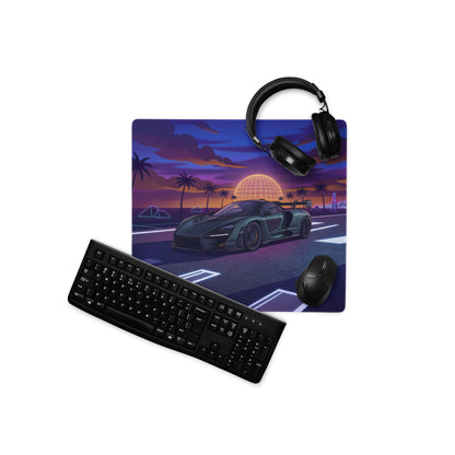McLaren Senna Inspired Black Purple Vaporwave Gaming Mouse Pad – Neon Palm Highway Desk Mat with Retro Futuristic Synthwave Sunset Art