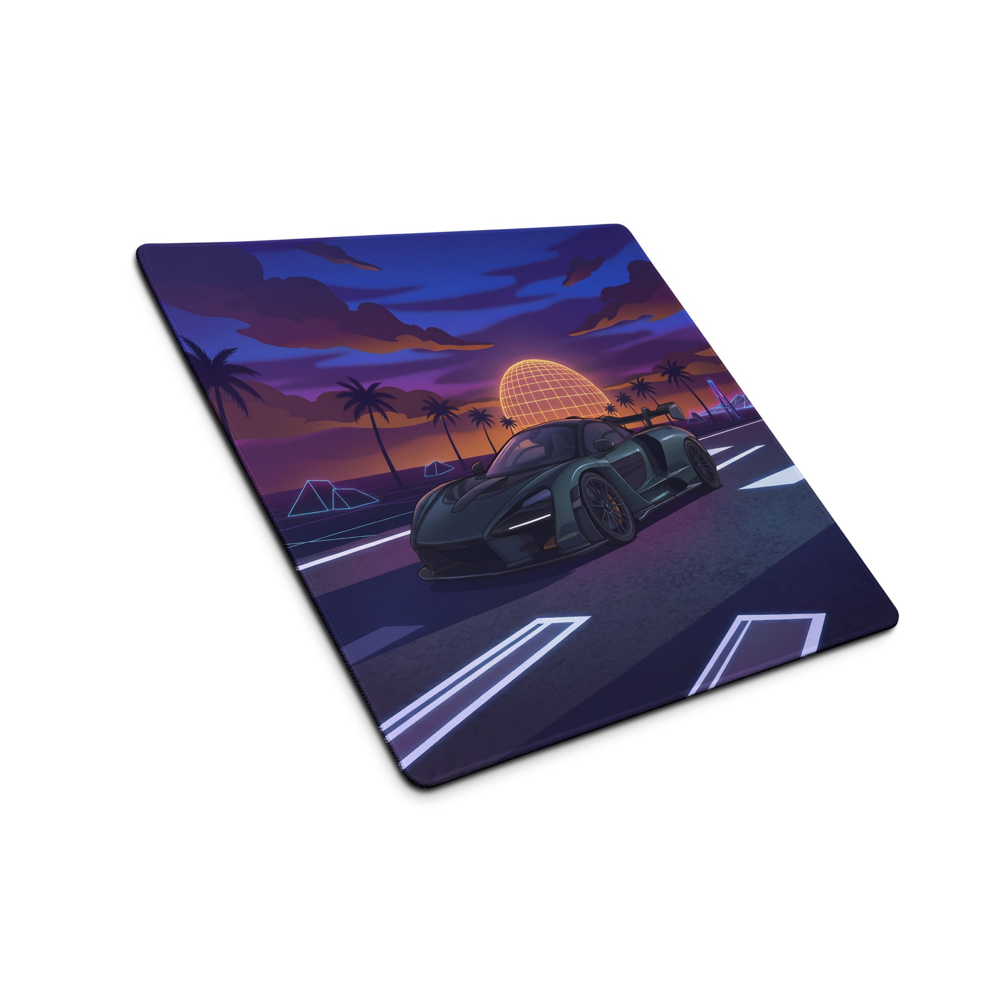 McLaren Senna Inspired Black Purple Vaporwave Gaming Mouse Pad – Neon Palm Highway Desk Mat with Retro Futuristic Synthwave Sunset Art