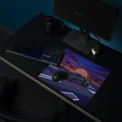 McLaren Senna Inspired Black Purple Vaporwave Gaming Mouse Pad – Neon Palm Highway Desk Mat with Retro Futuristic Synthwave Sunset Art