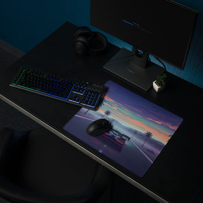 McLaren Senna Inspired Silver Purple Vaporwave Gaming Mouse Pad – Neon Palm Tree Highway Desk Mat with Dreamy Retro Futuristic Sunset Art