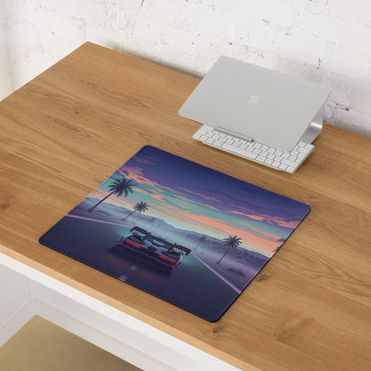 McLaren Senna Inspired Silver Purple Vaporwave Gaming Mouse Pad – Neon Palm Tree Highway Desk Mat with Dreamy Retro Futuristic Sunset Art