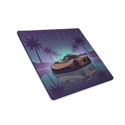 Koenigsegg Jesko Inspired Gold Purple Vaporwave Gaming Mouse Pad – Neon Palm Tree Supercar Desk Mat with Retro Futuristic Synthwave Art