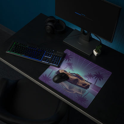 Koenigsegg Jesko Inspired Gold Purple Vaporwave Gaming Mouse Pad – Neon Palm Tree Supercar Desk Mat with Retro Futuristic Synthwave Art