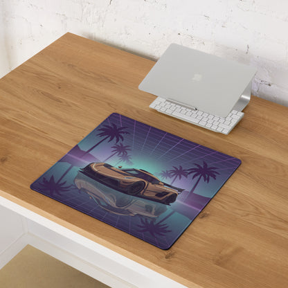 Koenigsegg Jesko Inspired Gold Purple Vaporwave Gaming Mouse Pad – Neon Palm Tree Supercar Desk Mat with Retro Futuristic Synthwave Art