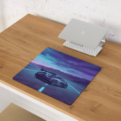 McLaren Senna Inspired Silver Blue Vaporwave Gaming Mouse Pad – Neon Mountain Highway Desk Mat with Retro Futuristic Motorsport Art
