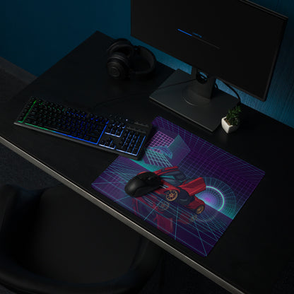 McLaren 765LT Spider Inspired Red Cyan Vaporwave Gaming Mouse Pad – Neon Grid Supercar Desk Mat with Retro Futuristic Synthwave Arcade Art