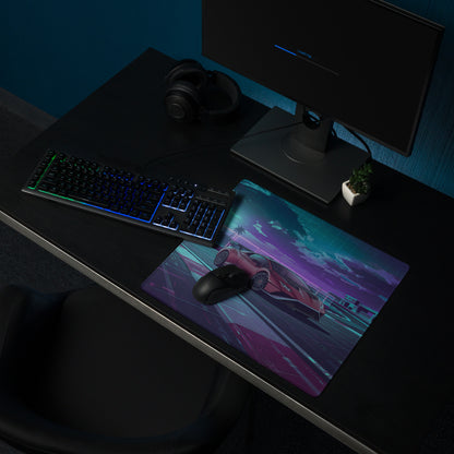 Lamborghini Huracán STO Inspired Red Purple Vaporwave Gaming Mouse Pad – Neon Futuristic Racetrack Desk Mat with Synthwave Palm Trees and Cyberpunk Art