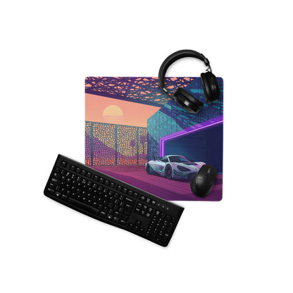McLaren 720S GT3 Inspired White Purple Vaporwave Gaming Mouse Pad – Neon Sunset Supercar Garage Desk Mat with Retro Futuristic Motorsport Anime Art