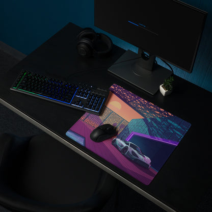 McLaren 720S GT3 Inspired White Purple Vaporwave Gaming Mouse Pad – Neon Sunset Supercar Garage Desk Mat with Retro Futuristic Motorsport Anime Art