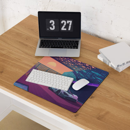 McLaren 720S GT3 Inspired White Purple Vaporwave Gaming Mouse Pad – Neon Sunset Supercar Garage Desk Mat with Retro Futuristic Motorsport Anime Art