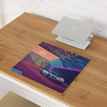 McLaren 720S GT3 Inspired White Purple Vaporwave Gaming Mouse Pad – Neon Sunset Supercar Garage Desk Mat with Retro Futuristic Motorsport Anime Art