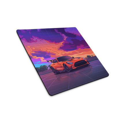 Mercedes-AMG GT3 Inspired Orange Purple Vaporwave Gaming Mouse Pad – Neon Sunset Racing Desk Mat with Retro Futuristic Synthwave Motorsport Art