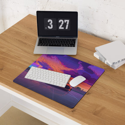 Mercedes-AMG GT3 Inspired Orange Purple Vaporwave Gaming Mouse Pad – Neon Sunset Racing Desk Mat with Retro Futuristic Synthwave Motorsport Art