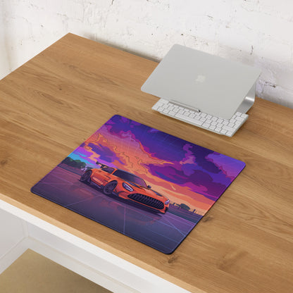Mercedes-AMG GT3 Inspired Orange Purple Vaporwave Gaming Mouse Pad – Neon Sunset Racing Desk Mat with Retro Futuristic Synthwave Motorsport Art