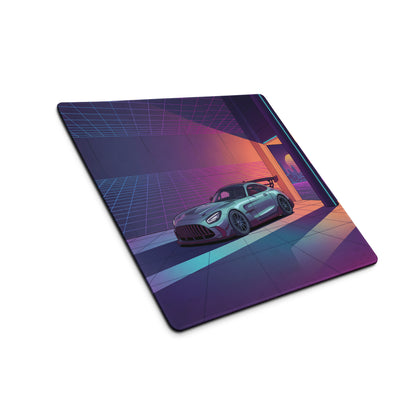 Mercedes-AMG GT3 Inspired Silver Purple Vaporwave Gaming Mouse Pad – Neon Futuristic Garage Desk Mat with Retro Synthwave Motorsport Art