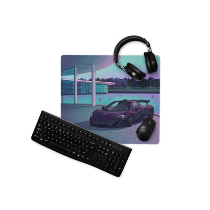 McLaren P1 Inspired Purple Cyan Vaporwave Gaming Mouse Pad – Futuristic Poolside Hypercar Desk Mat with Pastel Neon Geometric Synthwave Art