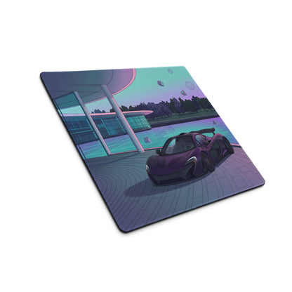 McLaren P1 Inspired Purple Cyan Vaporwave Gaming Mouse Pad – Futuristic Poolside Hypercar Desk Mat with Pastel Neon Geometric Synthwave Art