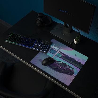 McLaren P1 Inspired Purple Cyan Vaporwave Gaming Mouse Pad – Futuristic Poolside Hypercar Desk Mat with Pastel Neon Geometric Synthwave Art