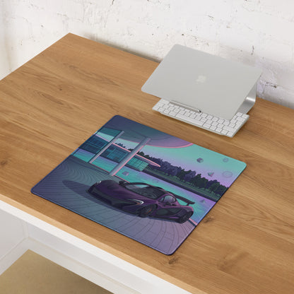 McLaren P1 Inspired Purple Cyan Vaporwave Gaming Mouse Pad – Futuristic Poolside Hypercar Desk Mat with Pastel Neon Geometric Synthwave Art