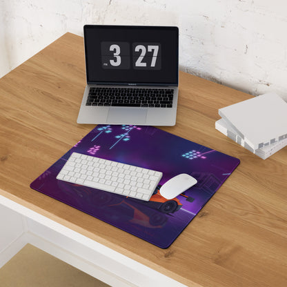 McLaren 720S GT3 Inspired Black Orange Vaporwave Gaming Mouse Pad – Neon Purple Motorsport Desk Mat with Retro Futuristic Synthwave Racing Art