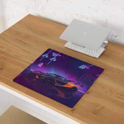McLaren 720S GT3 Inspired Black Orange Vaporwave Gaming Mouse Pad – Neon Purple Motorsport Desk Mat with Retro Futuristic Synthwave Racing Art