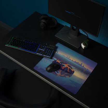 McLaren P1 GTR Inspired Orange Blue Vaporwave Gaming Mouse Pad – Rainy Neon Racetrack Desk Mat with Retro Futuristic Synthwave Supercar Artwork