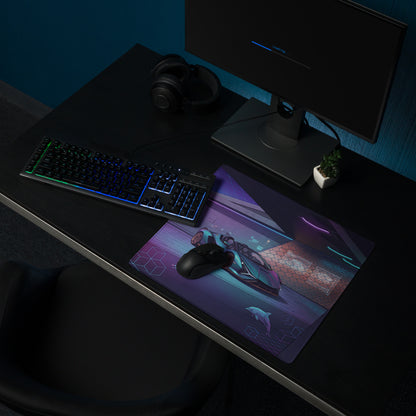 Lamborghini Sián Roadster Inspired Blue Purple Vaporwave Gaming Mouse Pad – Neon Futuristic Supercar Showroom Desk Mat with Synthwave Digital Artwork